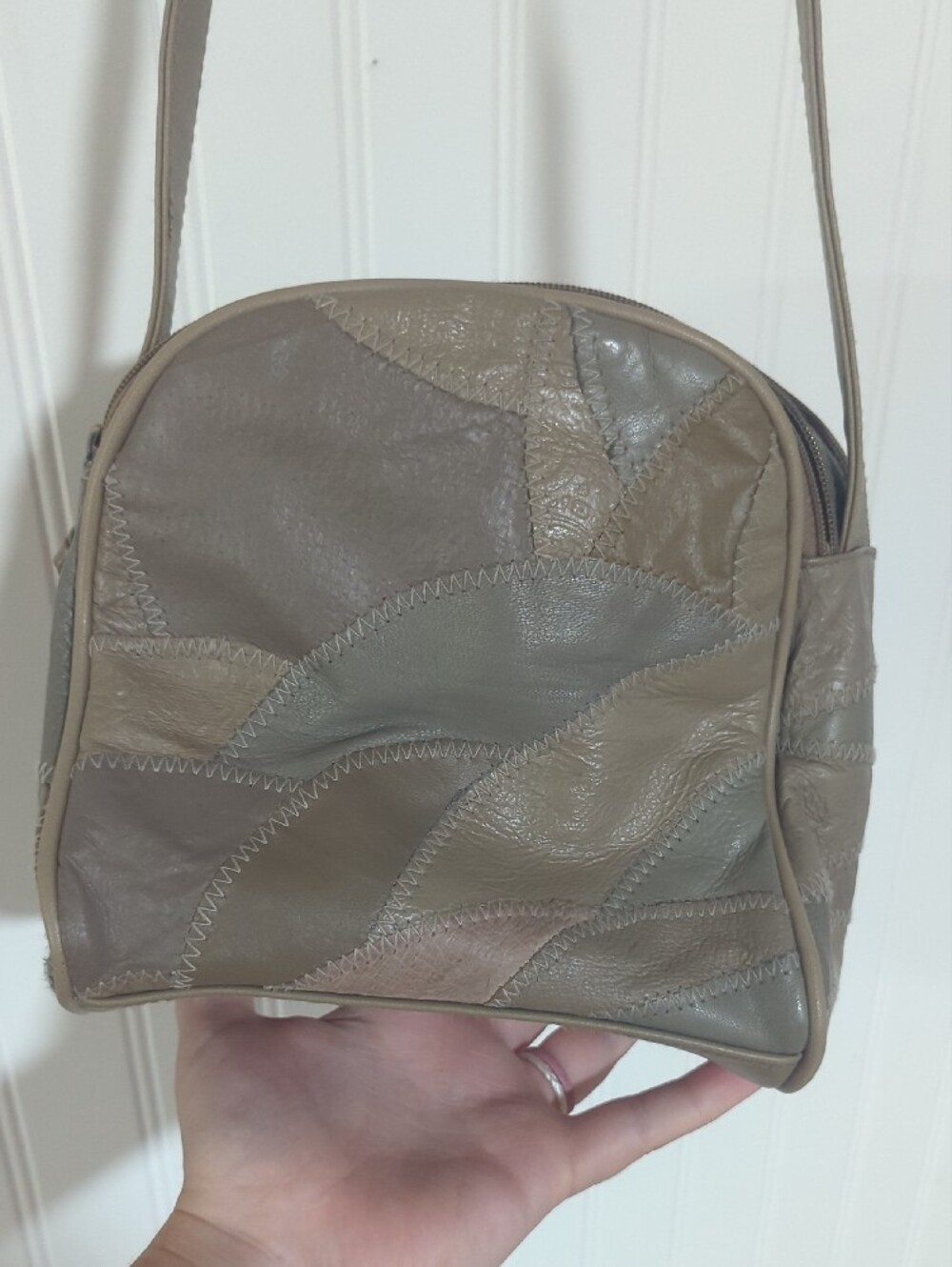 Vintage QQQ Taupe Patchwork Leather Crossbody Bag